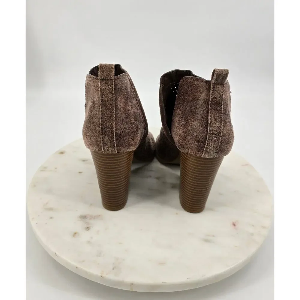 Qupid Barnes Rose Brown Perforated Peeptoe Boots Boho Festival‎
